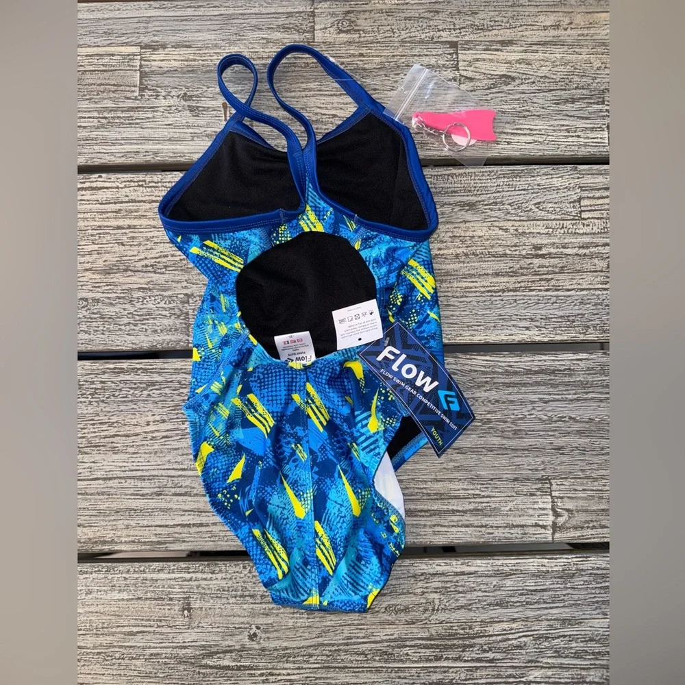 NWT Girls Flow Ignite Funky Competition Sports Swimsuit, Blue, Size 5/Small